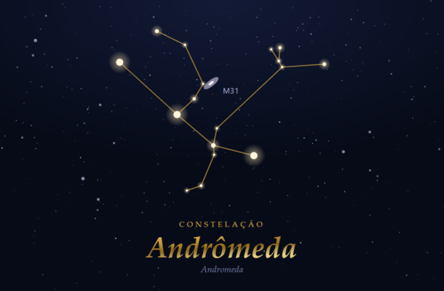 Mapa estelar da constelação de Andrômeda, com a galáxia M31